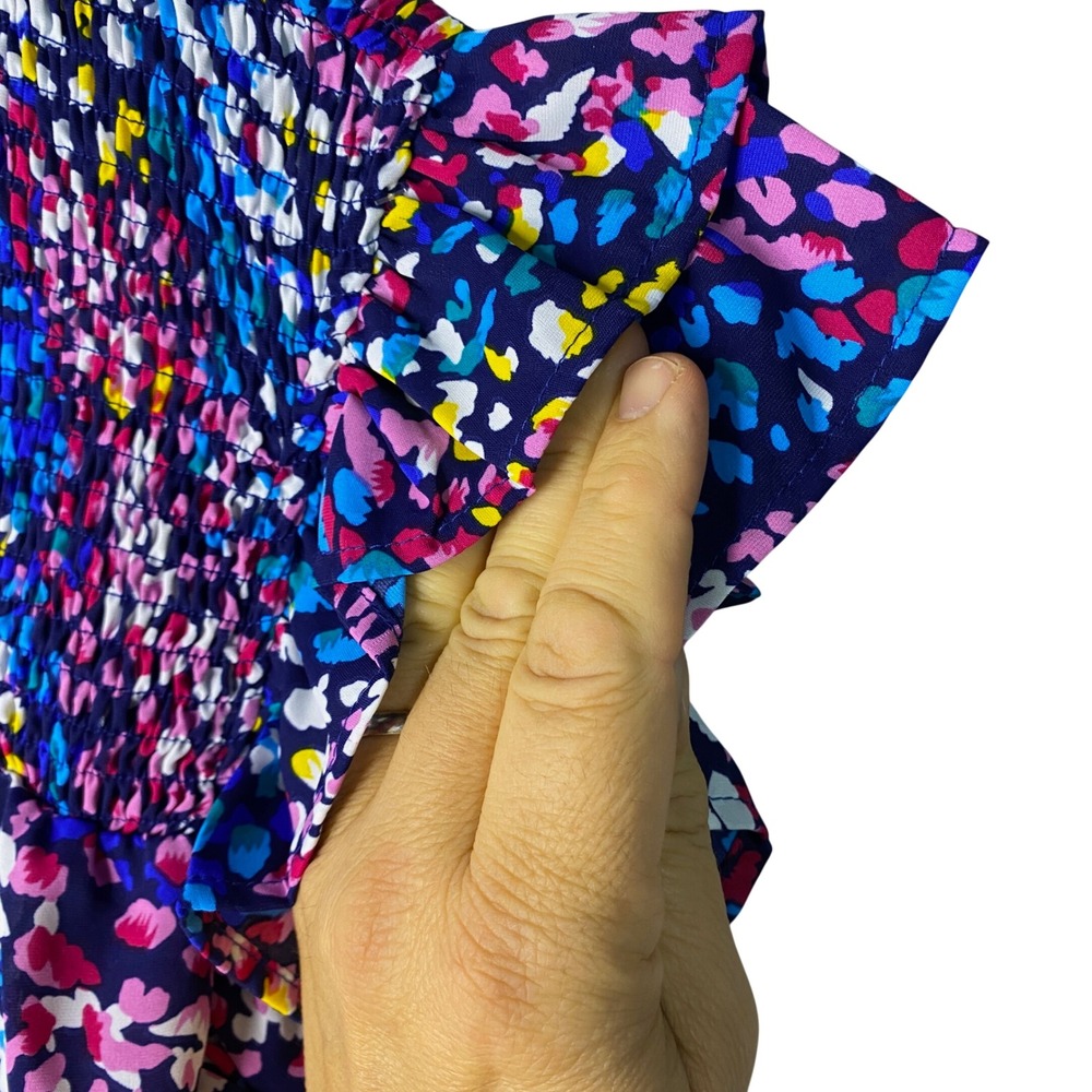 Shop The Mint XL Smocked Flutter Sleeve Abstract Leopard Print Blouse MultiColor - Picture 7 of 11